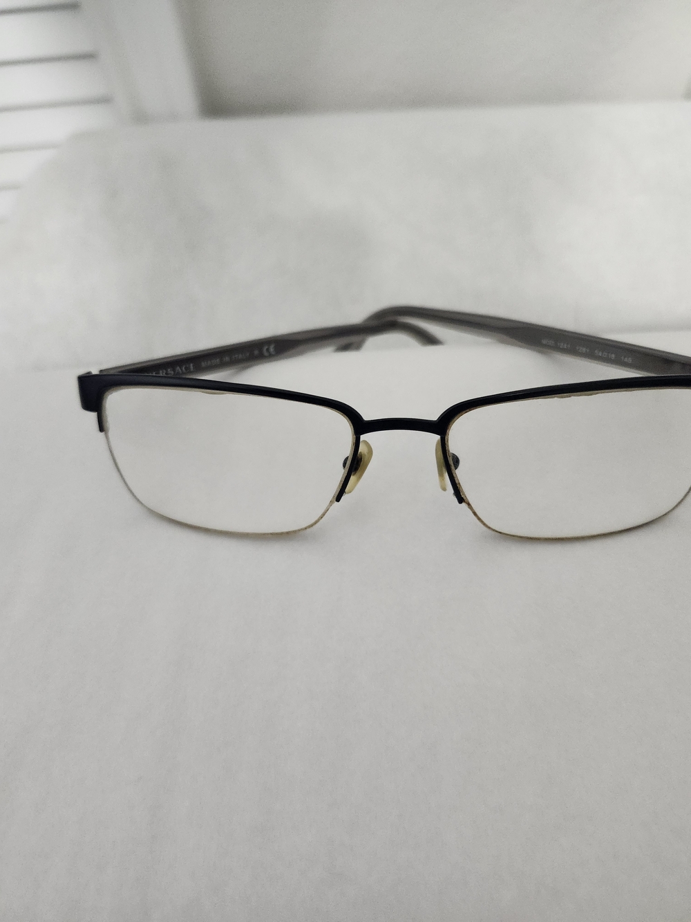 Versace Men's Black and Gold Semi-Rim Rectangular Glasses
